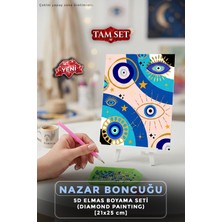 Nazar Boncuğu - 5d Elmas Boyama Seti - Workshop Etkinlik Hobi Kiti - Diamond Painting - Mozaik Goblen Boncuk Taşlı Puzzle Pano Tablo 21X25 cm