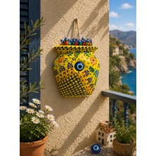 Yedirenk Hediyelik Eşya Polyester Çini Desenli Saksı Duvar Bahçe Balkon Dekorasyon Süsü