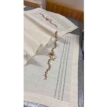 Nadide Çeyiz Safir El Işi Antikalı Rokoko Makine Nakışlı Bej Renk 3 Parça Salon Takımı