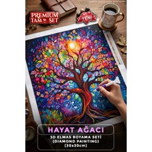 Hayat Ağacı - 5d Elmas Boyama Seti Hobi Kiti - Diamond Painting - Mozaik Goblen Boncuk Taşlı Puzzle Pano Tablo 30X30 cm