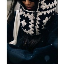 Örgü Balaklava, Motifli Iki Renk Atkılı Bere, Balaclava