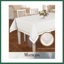 Vintessy Vıntessy Krem-Altın Matilda 155X220 cm Keten Masa Örtüsü Tablecloth Modern Masa Dekoru BZS01