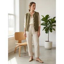 Süzeneli Gold Düğmeli Peplum Yelek Haki - Standart Beden