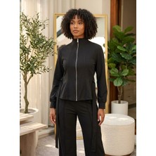 Fermuarlı Sweatshirt ve Pantolon Takımı Siyah - S