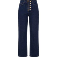 Düğme Detaylı Boru Paça Kot Pantolon Lacivert - 27
