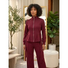 Fermuarlı Sweatshirt ve Pantolon Takımı Bordo - M