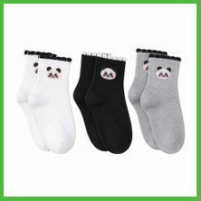 Bezos Kadın Panda Desenli Kısa Konç Çorap 3'lü Paket, %80 Pamuklu Dikişsiz Burun, Nefes Alan Yumuşak Bilek Çorabı, Siyah Beyaz Gri · Beden: 36-40 · Renk: Çok Renkli 3 Lü Arz