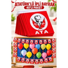 ArtMaster Ipli Atatürk Bayrak Orta Boy 40'lı 8X13CM 10 Paket Atalı Bayrak Kağıt Ipli Sıralı Ayyıldız Bayrak Sınıf Süsü Okul Bayram