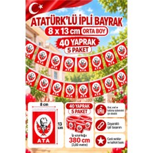 ArtMaster Ipli Atatürk Bayrak Orta Boy 40'lı 8X13CM 5 Paket Atalı Bayrak Kağıt Ipli Sıralı Ayyıldız Bayrak Sınıf Süsü Okul Bayram