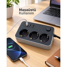 Epilons Masaüstü Kullanıma Uygun Anahtarlı USB ve Type C Çıkışlı Termal Akım Korumalı Priz
