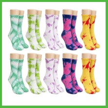 Bezos Unisex Batik Desenli Çorap 10'lu Set Renkli Pamuklu Uzun Soket Dikişsiz Nefes Alan Günlük Spor Çorabı Arz