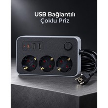 Epilons Çalışma Alanlarına Uygun Anahtarlı USB ve Type C Şarj Çıkışlı Kablolu Çoklu Priz