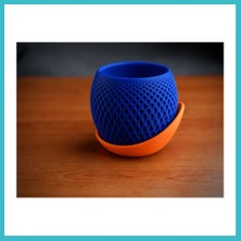 Defne Store 3D Baskı Küre Saksı - Kafes Dokulu Iki Parçalı Dekoratif Saksı - Mavi-Turuncu Dfnbez