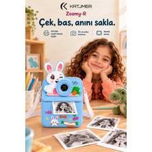 Katjmer KJ/ZM-003 Zoomy-R Tavşan Figürlü Anında Baskılı Çocuk Fotoğraf Makinesi, Çift Kamera, 2,4 Inç Ekran, 1080P Video, 3+ Yaş