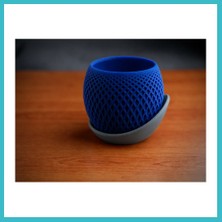 Defne Store 3D Baskı Küre Saksı - Kafes Dokulu Iki Parçalı Dekoratif Saksı - Mavi-Gri Dfnbez