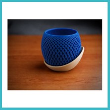 Defne Store 3D Baskı Küre Saksı - Kafes Dokulu Iki Parçalı Dekoratif Saksı - Mavi-Bej Dfnbez