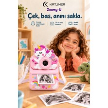 Katjmer KJ/ZM-004 Zoomy-U Unicorn Figürlü Anında Baskılı Çocuk Fotoğraf Makinesi, Çift Kamera, 2,4 Inç Ekran, 1080P Video, 3+ Yaş