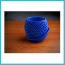 Defne Store 3D Baskı Küre Saksı - Kafes Dokulu Iki Parçalı Dekoratif Saksı - Mavi-Mavi Dfnbez