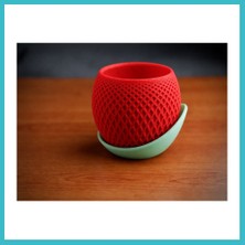 Defne Store 3D Baskı Küre Saksı - Kafes Dokulu Iki Parçalı Dekoratif Saksı - Kırmızı-Mint Dfnbez