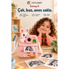 Katjmer KJ/ZM-003 Zoomy-R Tavşan Figürlü Anında Baskılı Çocuk Fotoğraf Makinesi, Çift Kamera, 2,4 Inç Ekran, 1080P Video, 3+ Yaş