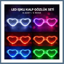 Bezos LED Işıklı Kalp Glow Pilli Parti Gözlüğü ? 6 Adet / 5 Renk Set Bbz