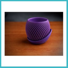 Defne Store 3D Baskı Küre Saksı - Kafes Dokulu Iki Parçalı Dekoratif Saksı - Mor-Mor Dfnbez