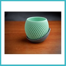 Defne Store 3D Baskı Küre Saksı - Kafes Dokulu Iki Parçalı Dekoratif Saksı - Mint-Gri Dfnbez