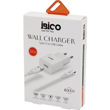 KRT Ibico İB-3003 (Usb To Telefon Şarj 9V-12V 3.0A Ev Başlık + Kablo 1mt Hızlı Type-C Set - 10'li Paket