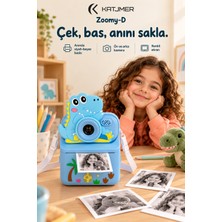 Katjmer KJ/ZM-002 Zoomy-D Dinozor Figürlü Anında Baskılı Çocuk Fotoğraf Makinesi, Çift Kamera, 2,4 Inç Ekran, 1080P Video, 3+ Yaş
