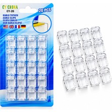İbico Ibico İ10-014 Cy-20 Kablo Tutucu Klips 20 Adet Ince Kablo Yapışkanlı Şeffaf Plastik Mika Kristal - 20'li Paket