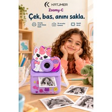 Katjmer KJ/ZM-001 Zoomy-C Kedi Figürlü Anında Baskılı Çocuk Fotoğraf Makinesi, Çift Kamera, 2,4 Inç Ekran, 1080P Video, 3+ Yaş