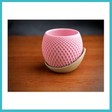 Defne Store 3D Baskı Küre Saksı - Kafes Dokulu Iki Parçalı Dekoratif Saksı - Pembe-Bej Dfnbez