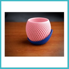 Defne Store 3D Baskı Küre Saksı - Kafes Dokulu Iki Parçalı Dekoratif Saksı - Pembe-Mavi Dfnbez