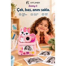 Katjmer KJ/ZM-001 Zoomy-C Kedi Figürlü Anında Baskılı Çocuk Fotoğraf Makinesi, Çift Kamera, 2,4 Inç Ekran, 1080P Video, 3+ Yaş