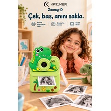 Katjmer KJ/ZM-002 Zoomy-D Dinozor Figürlü Anında Baskılı Çocuk Fotoğraf Makinesi, Çift Kamera, 2,4 Inç Ekran, 1080P Video, 3+ Yaş