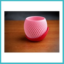 Defne Store 3D Baskı Küre Saksı - Kafes Dokulu Iki Parçalı Dekoratif Saksı - Pembe-Kırmızı Dfnbez