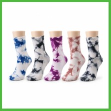 Bezos Unisex Batik Desenli Çorap 5'li Set Pamuklu Renkli Uzun Soket Dikişsiz Nefes Alan Günlük Spor Çorabı Arz