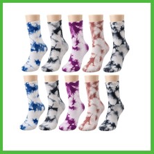 Bezos Unisex Batik Desenli Çorap 10'lu Set Pamuklu Renkli Uzun Soket Dikişsiz Nefes Alan Günlük Spor Çorabı Arz