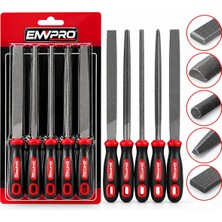 Emvpro EMKA-5212 Çelik Eğe Seti 5 Parça Balık Sırtı Üçgen Kare Yuvarlak Düz 30 cm