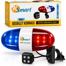 Ksmart K-1220 Işıklı Bisiklet Kornası Polis Siren 4 Fonksiyon 2xaa Pilli