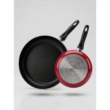 Çerçici Tava 28 cm Alüminyum Yapışmaz Tava Non Stick Kırmızı Tava Günlük Mutfak Kullanımı Için Ideal