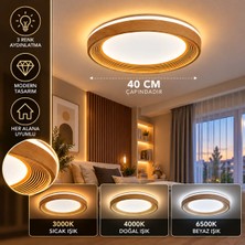 Dolunay Avize Modern LED Tavan Plafonyeri | Ahşap Görünümlü | 3 Renk Aydınlatma