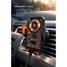 Venandin OPX-2010 Locksafe Kızılötesi Sensörlü Otomatik Kavramalı Kablosuz Şarjlı Araç Telefon Tutucu, Type-C, 360° - Siyah