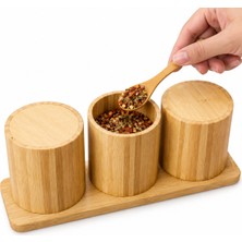 Hazar Doğal Saf Bambu 3 Parça Standlı Baharatlık ve Kavanoz Seti