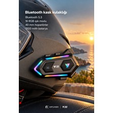 Katjmer Y20 Bluetooth 5.3 Motosiklet Kask Kulaklığı 16 Rgb Işık Modu, Ipx6, 1000 Mah, Çift Telefon Bağlantısı - Siyah
