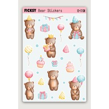 Ficksy Sevimli Ayıcık Teddy Bear Doğum Günü Temalı Sticker Seti - 18 Adet Etiket Çıkartma