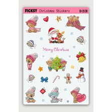Ficksy Sevimli Ayıcık Teddy Bear Yılbaşı Yeni Yıl Temalı Sticker Seti - 30 Adet Etiket Çıkartma