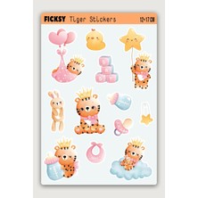 Ficksy Sevimli Kaplan Sticker Seti - 12 Adet Etiket Çıkartma