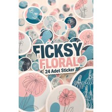 Ficksy Çiçek Sticker Seti - 24 Adet Yuvarlak Etiket Çıkartma