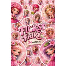 Ficksy Sevimli Pembe Peri Sticker Seti - 24 Adet Yuvarlak Etiket Çıkartma